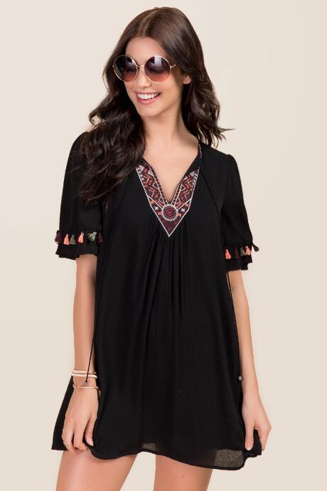 Mi Ami Arianna Tassel And Embroidered Dress - Black