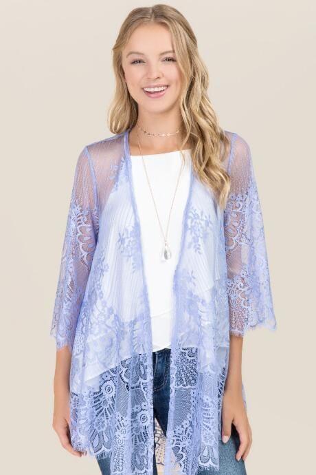 Mi Ami Caroline Scallop Floral Lace Wrap - Oxford Blue
