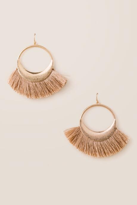 Francesca's Paula Tassel Hoop Earrings - Taupe