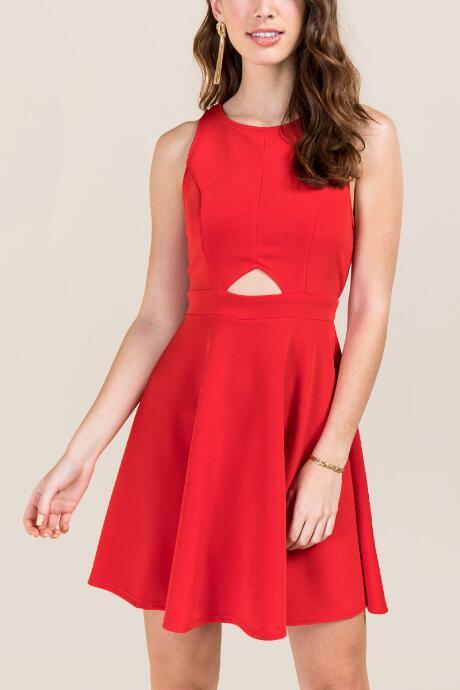 Francescas Debby Keyhole A-line Dress - Red