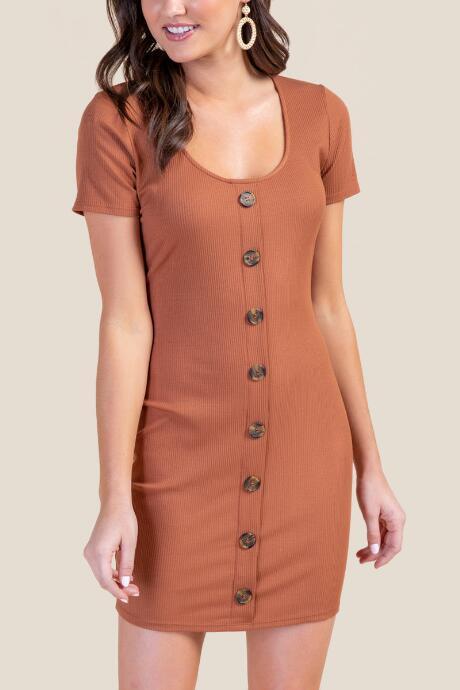 Francesca's Evelyn Button Front Knit Dress - Tortoise