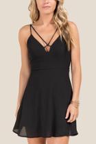 Francesca's Addie Deep V Lattice A-line Dress - Black