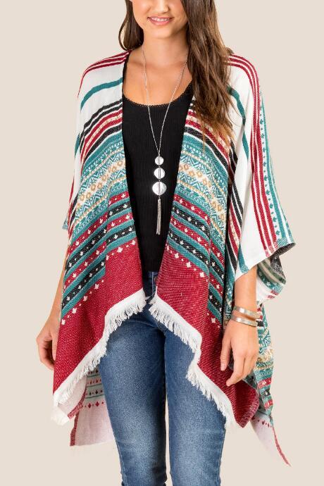 Francesca's Phoenix Striped Ruana - Black