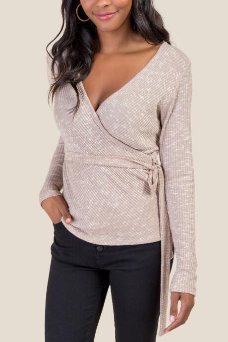 Francesca's Kara Wrapped Knit Top - Camel