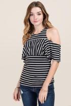 Alya Jenelle Cold Shoulder Striped Knit Top - Black/white