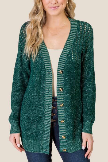 Francesca's Kamdyn Pointelle Cardigan - Forest