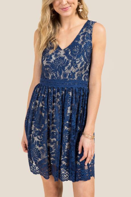 Francesca Inchess Illinois Open Back Lace Dress - Navy
