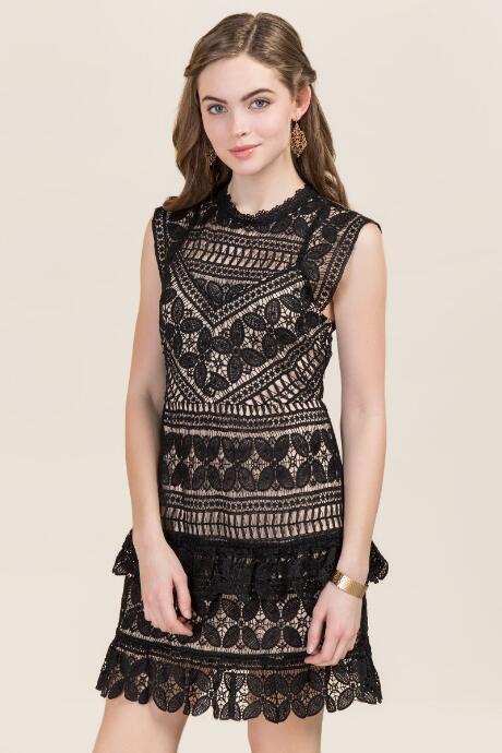 Francesca's Caterina Flutter Lace Shift Dress - Black