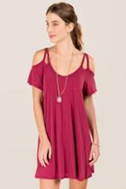 Francesca's Betty Cold Shoulder Shift Dress - Burgundy