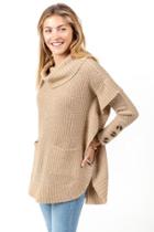 Francesca's Carrie Button Sleeve Poncho - Heather Oat