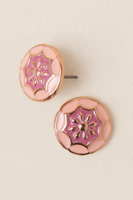 Francesca's Carson Floral Button Stud Earring - Rose
