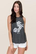 Alya Don't Quit Graphic High Neck Tank - Dark Grey