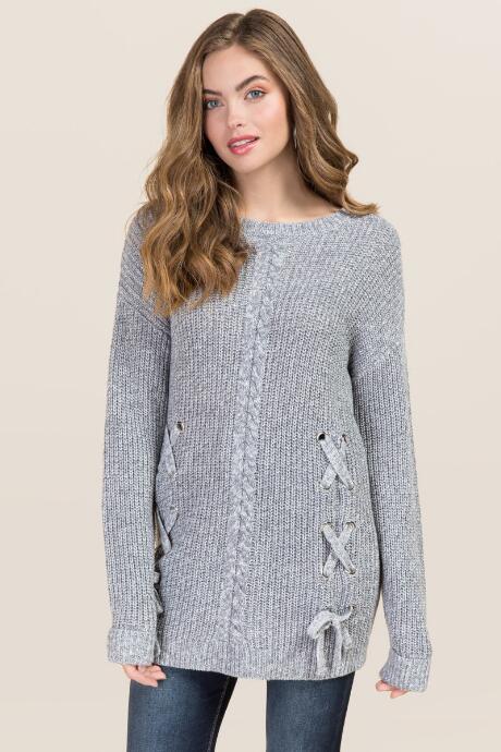 Blue Rain Nova Lace Up Pullover Sweater - Gray