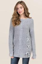 Blue Rain Nova Lace Up Pullover Sweater - Gray