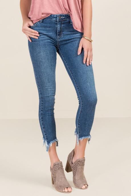 Francesca's Faye Mid Rise Frayed Hem Jeans - Medium Wash