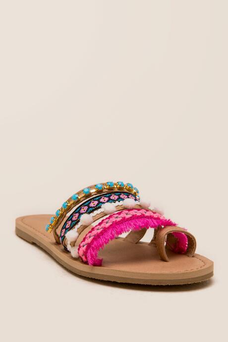 Olivia Miller Olivia Embroidered Pom Pom Slide - Multi