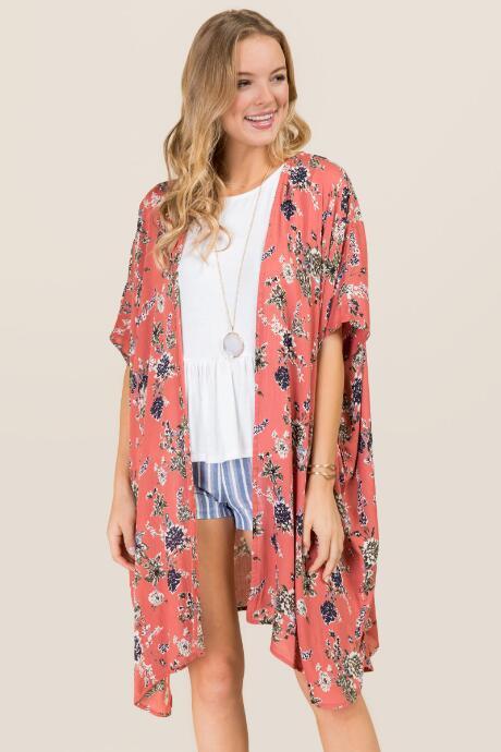 Blue Rain Luna Floral Kimono - Rose