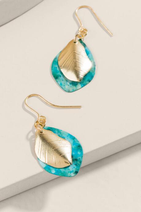 Francesca's Veronica Patina Leaf Drop Earrings - Turquoise