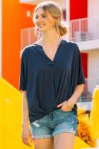 Francesca's Abigail Pleated Front Top - Navy