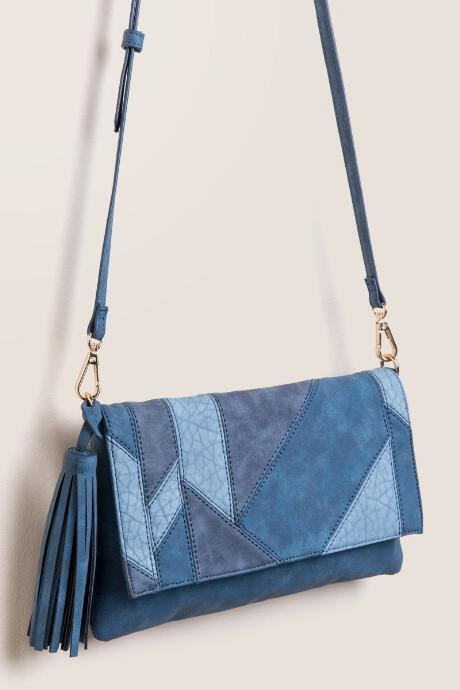 Francesca's Blakely Patchwork Crossbody Clutch - Blue