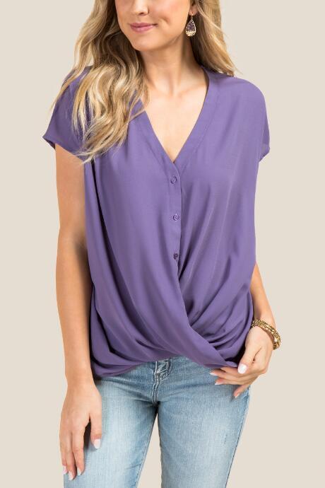 Francesca Inchess Kamala Button Down Twist Front Blouse - Vintage Purple