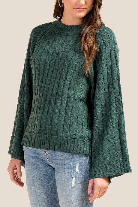 Francesca's Tassia Trumpet Sleeve Sweater - Forest