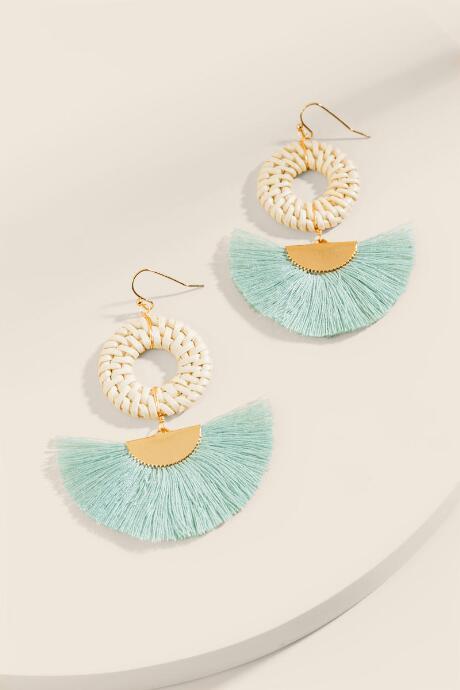 Francesca's Jillian Rattan Tassel Earrings - Light Blue