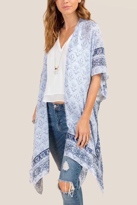 Francesca's Hallie Bandana Print Ruana - Navy