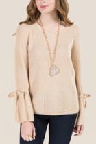 Francesca Inchess Raquel Tie Sleeve Pullover Sweater - Taupe