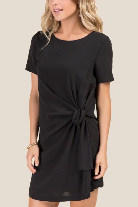 Francesca's Skye Knot Front Shift Dress - Black