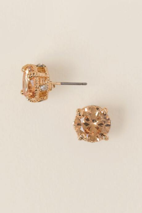 Francesca's Fallon 3k Cubic Zirconia Stud Earring - Crisp Champagne
