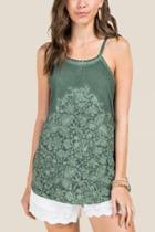 Francesca's Annette High Neck Embroidery Top - Dark Olive