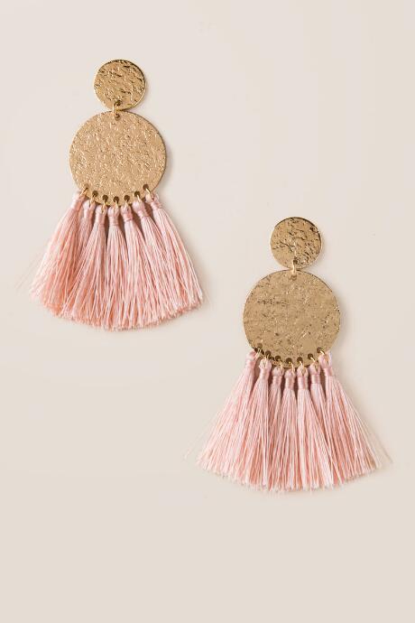 Francesca's Farren Double Circle Tassel Earring - Pink