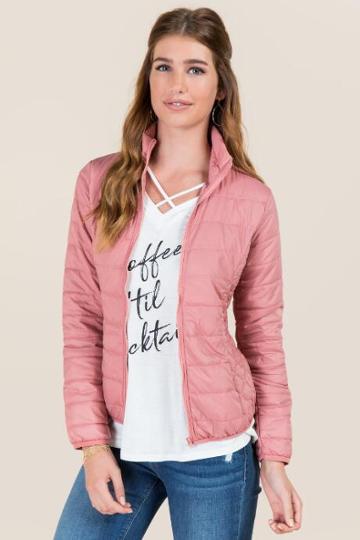 Thread And Supply Evelyn Quilted Packable Puffer Jacket - Rose