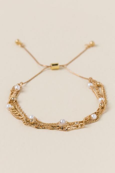 Francesca's Velma Pearl Chain Pull Tie Bracelet - Pearl