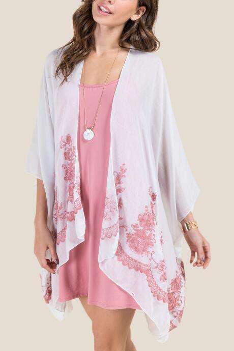 Francescas Fiona Sheer Embroidered Ruana - White