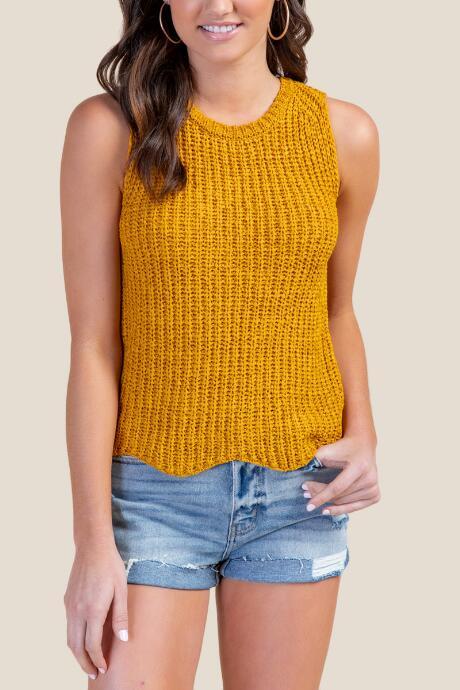 Francesca Inchess Astrid Scallop Hem Sweater Tank - Mustard