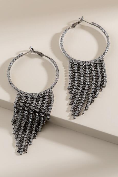 Francesca's Kaitlin Crystal Fringed Hoop Earrings - Hematite