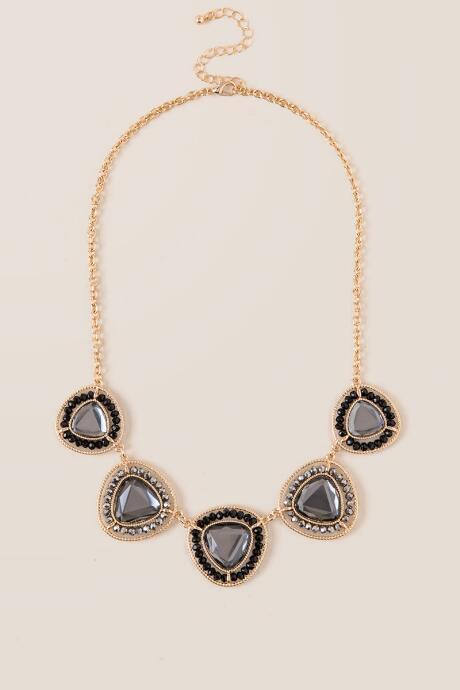 Francesca Inchess Irelynne Beaded Statement Necklace In Gray - Black