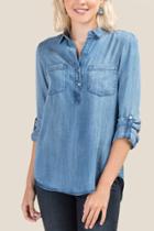 Francesca's Heidi Front Button Top - Medium Wash