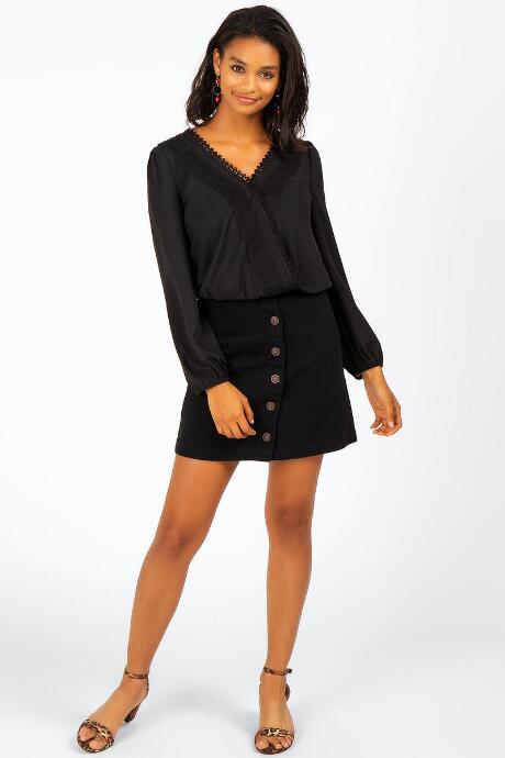 Francesca's Keller Lace Trim Blouse - Black
