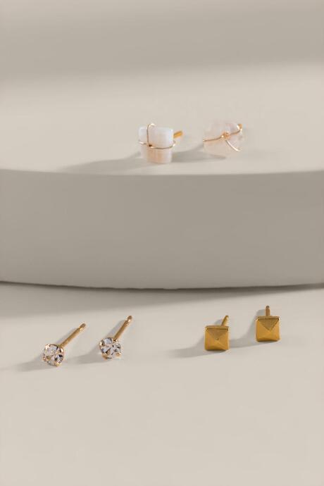 Francesca's Lindsay Semi-precious Stud Earring Set - Gold
