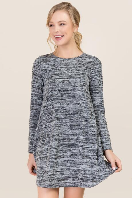 Francesca's Geneva Brushed Hacci Shift Dress - Charcoal