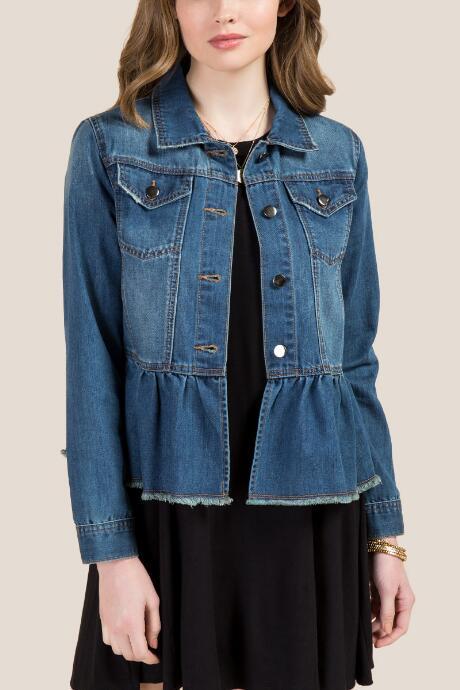 Francesca Inchess Mel Ruffle Hem Denim Jacket - Dark