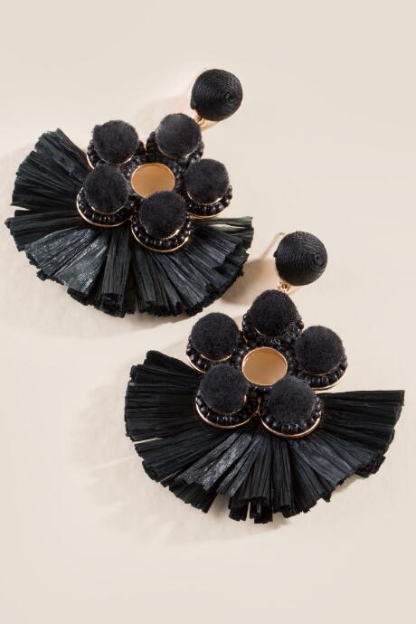 Francesca's Darien Raffia Statement Earrings - Black