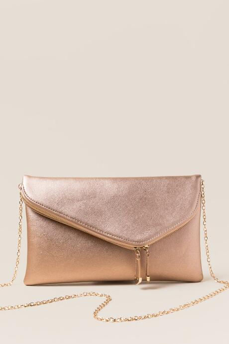 Francesca's Cai Rose Gold Angled Crossbody Clutch - Rose/gold