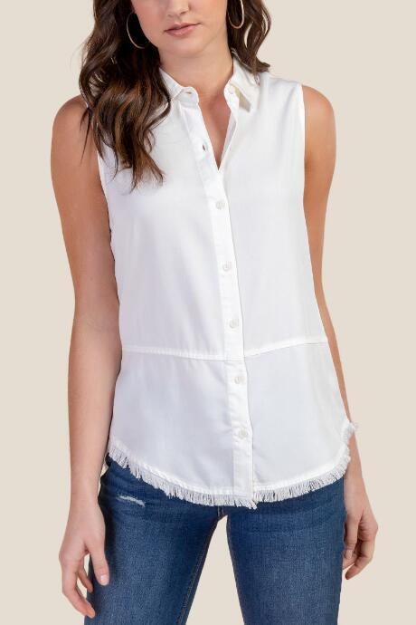 Francesca's Sammy Frayed Hem Button Down Top - Ivory