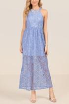 Francesca's Sofia Halter Lace Maxi Dress - Oxford Blue