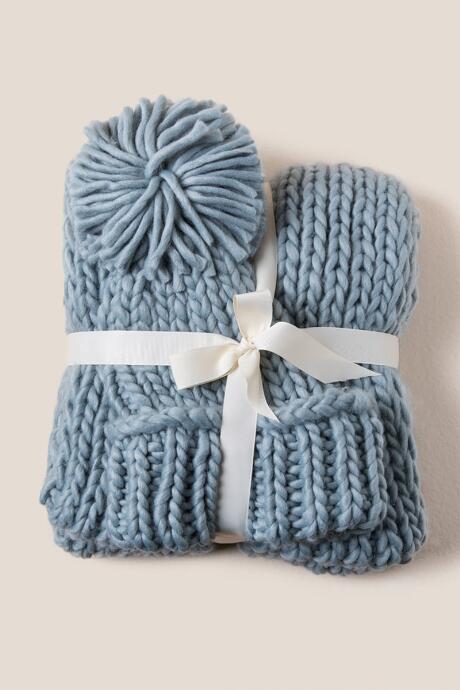 Francesca's Seirra Chunky Knit Scarf And Beanie Set - Light Teal