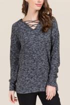 Francesca's Sara V Neck Lace Up Hoodie - Black